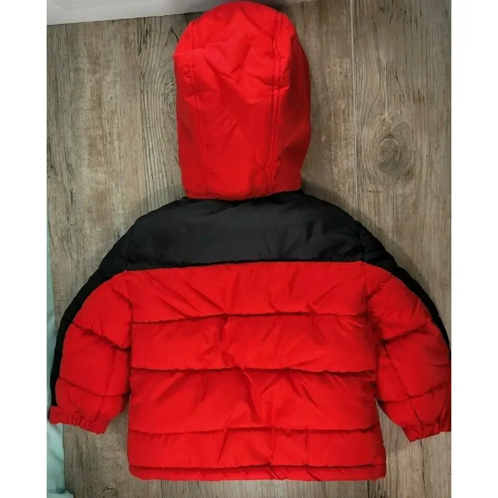 Toddler Puffy Jacket 2T Hooded Winter Coat Red Black Lined Insulated Xersion